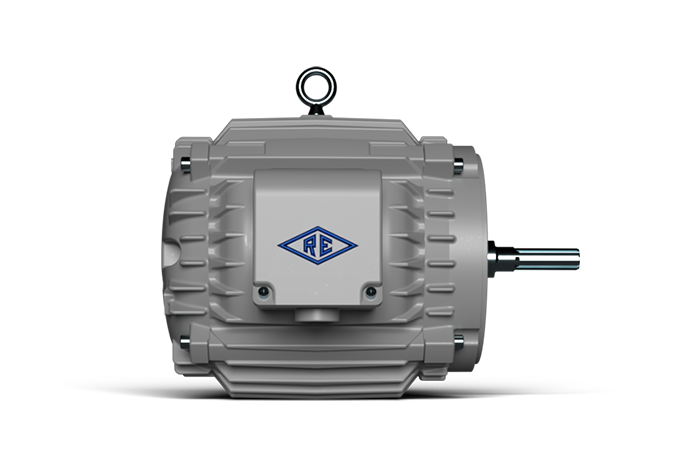 A gray motor with a blue logo on it is on a white background.