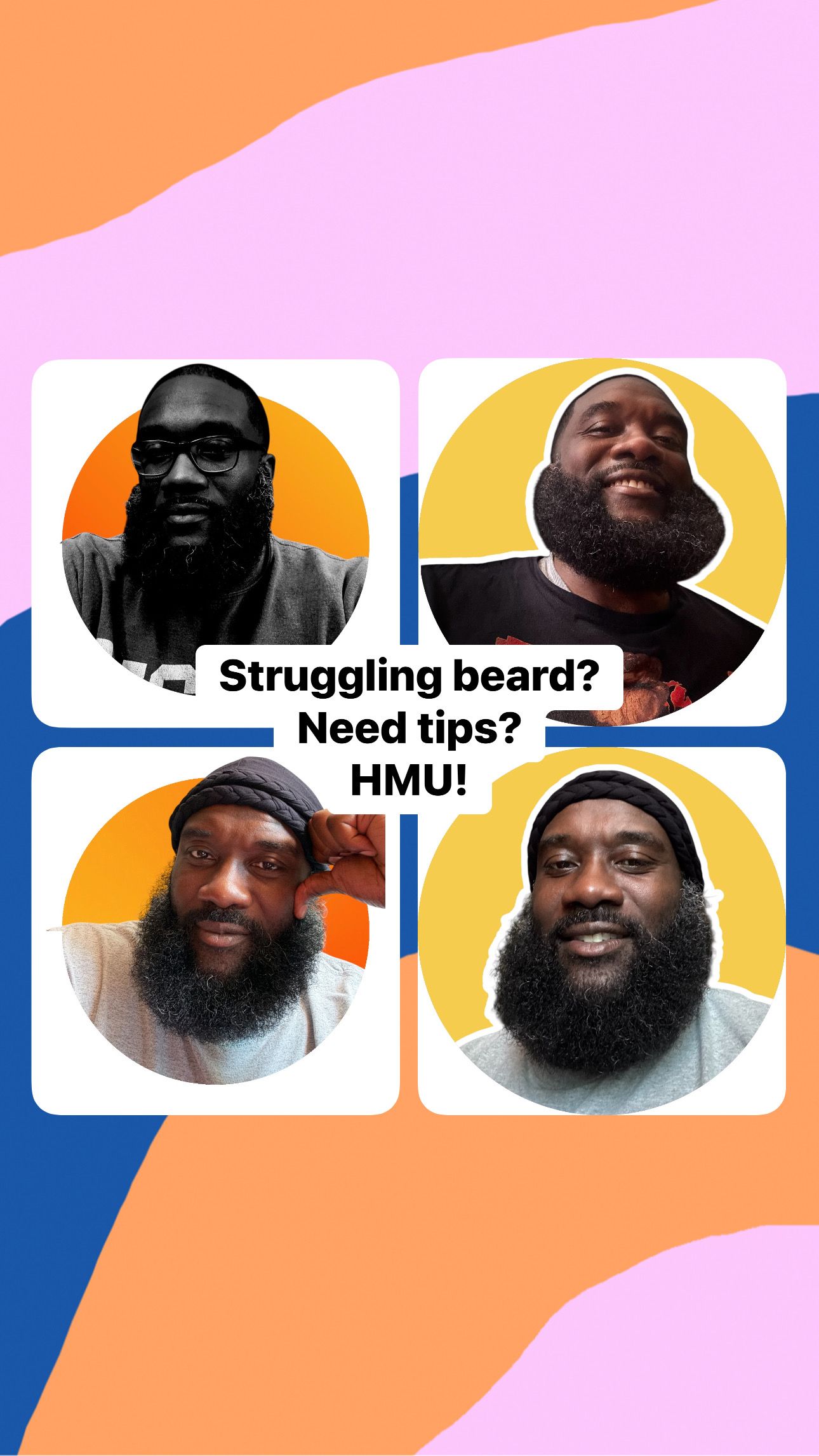 Brown beard graphic with pointed ends.