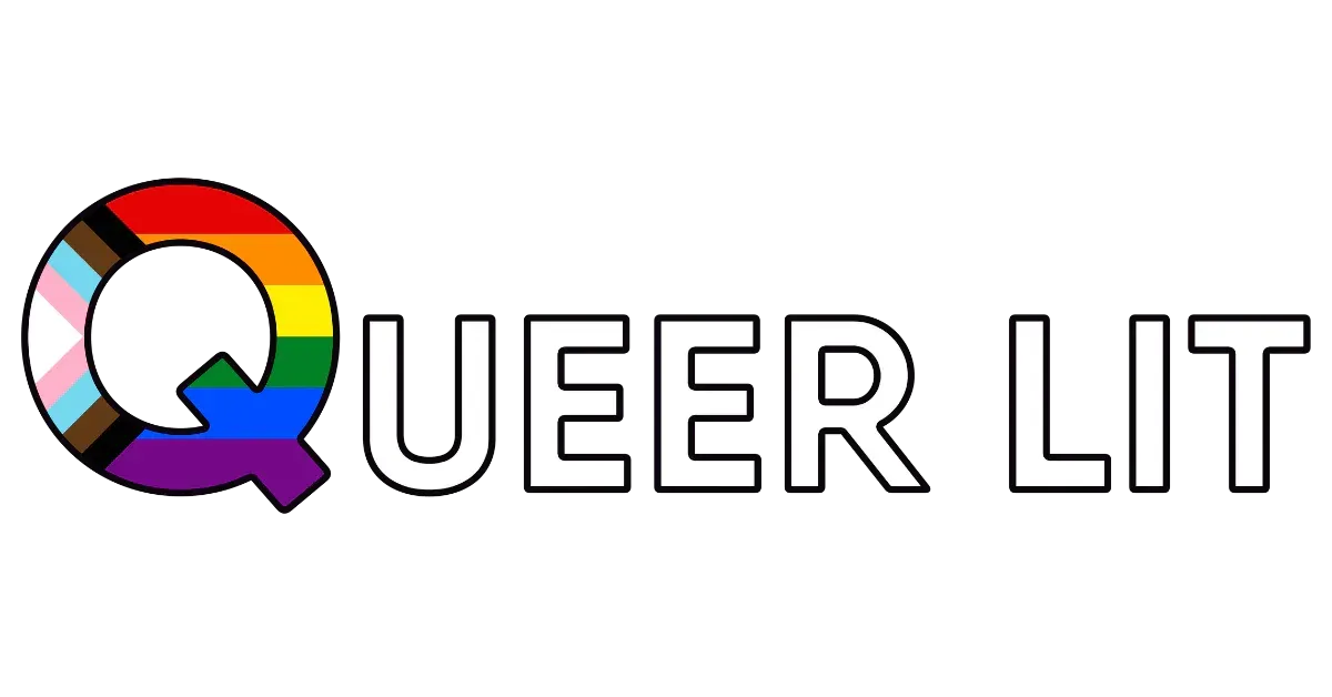A logo for queer lit with a rainbow flag in the middle.