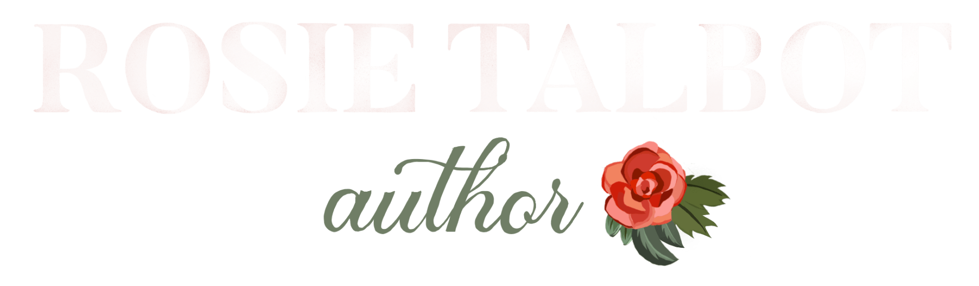 A logo for a book author with a red rose on it.