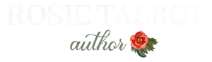 A logo for a book author with a red rose on it.