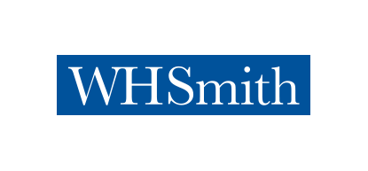 The whsmith logo is blue and white on a white background