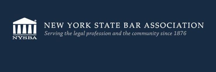 Logo of the New York State Bar Association: a white building icon, text on a navy background.