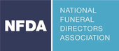 NFDA logo with white letters on a dark blue square beside a teal panel reading National Funeral Directors Association