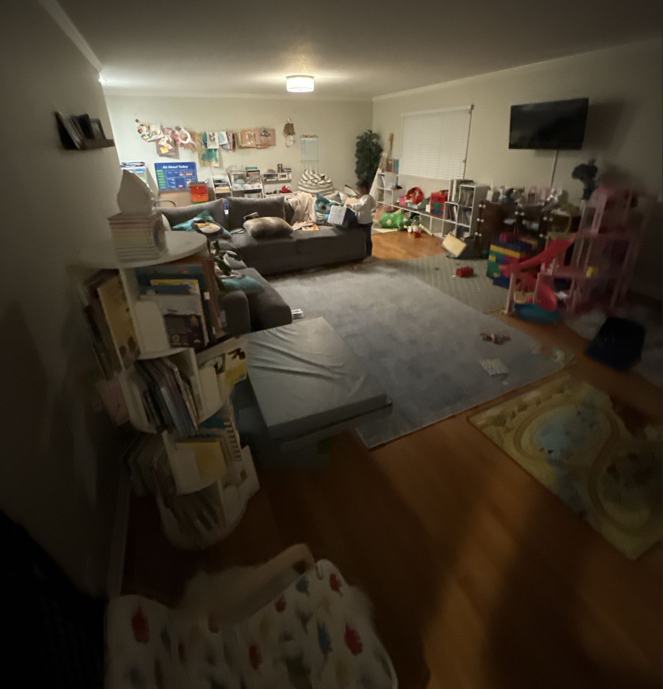 A living room filled with lots of furniture and toys