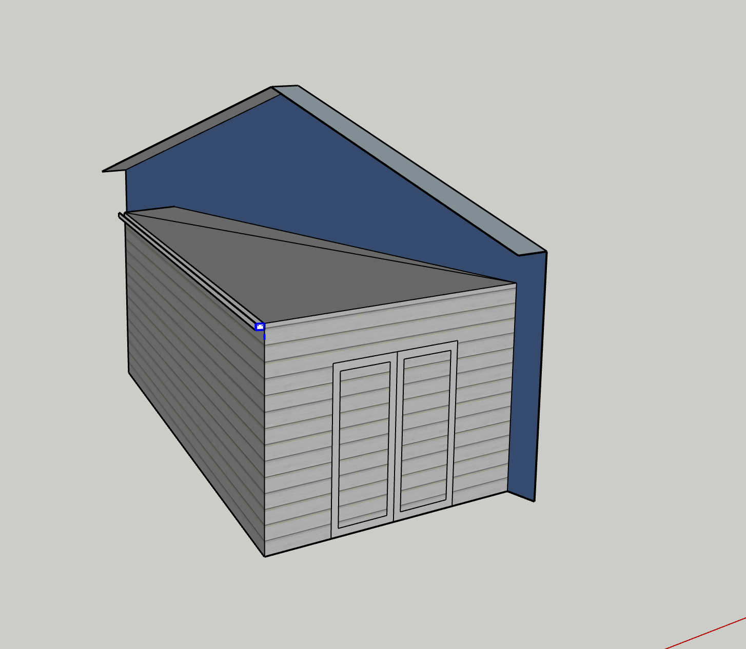 A 3d model of a garage with a slanted roof