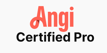 The logo for angi certified pro is red and black on a white background.
