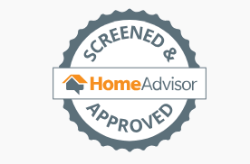 A screened and approved home advisor logo on a white background