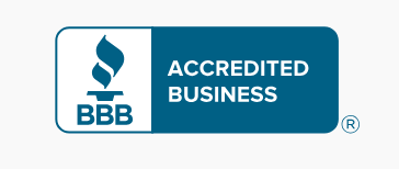 The bbb logo is blue and white and says accredited business
