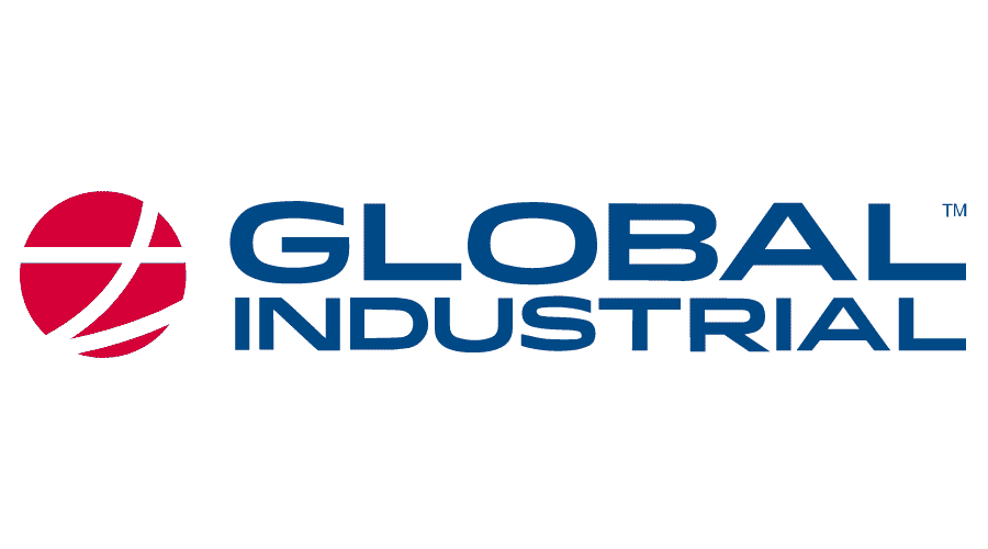 Logo of Global Industrial, with a red sphere and blue text.