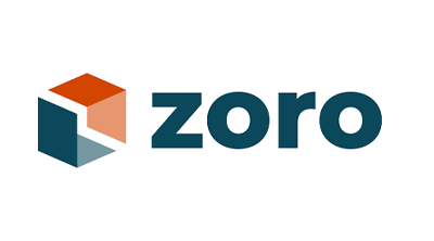 Logo of Zoro, featuring a geometric cube in blue, orange, and white, with the word 