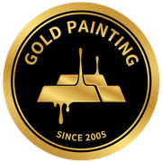 Gold-colored logo for Gold Painting, with gold bars dripping paint inside a black circle. "Gold Painting since 2005" text.