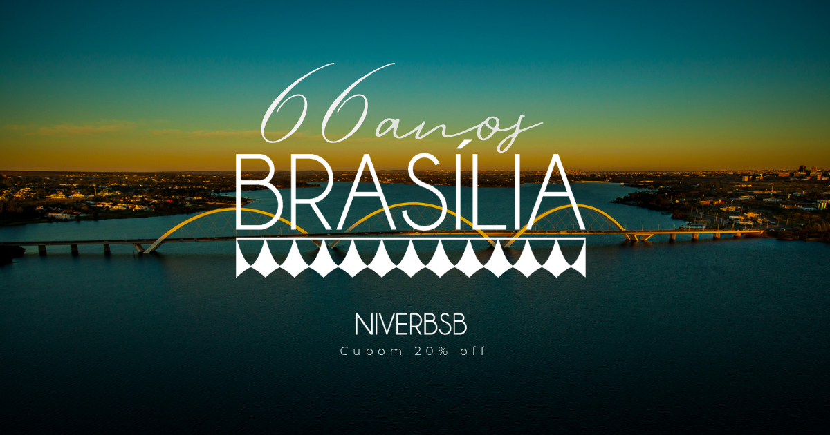 Paisagem urbana dourada ao pôr do sol com o texto 