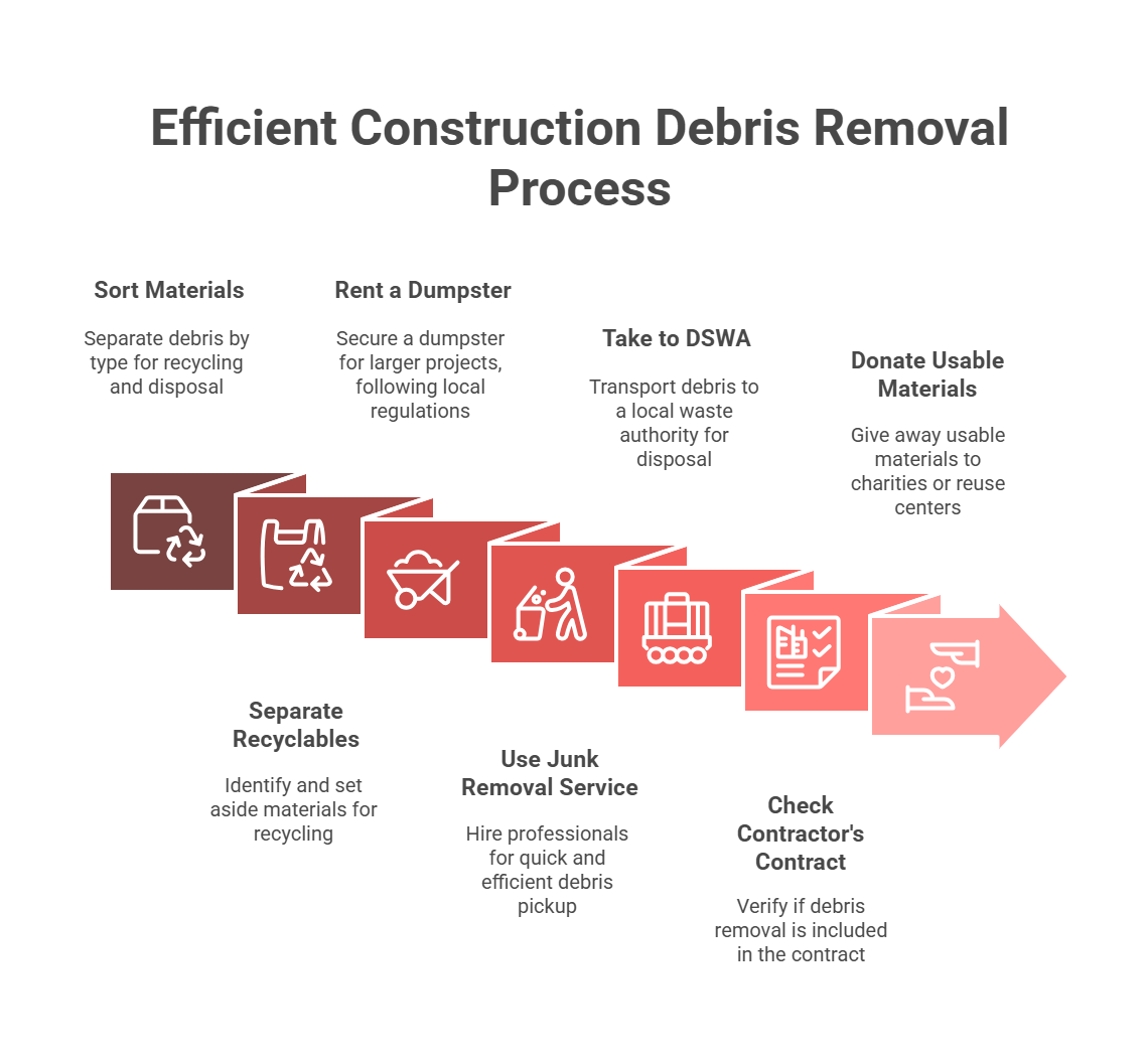 A diagram of the efficient construction debris removal process.