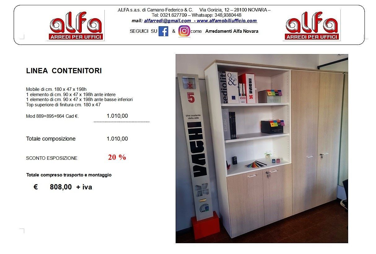 Offerta esposizione Contenitori ALFA novara arredi per uffico