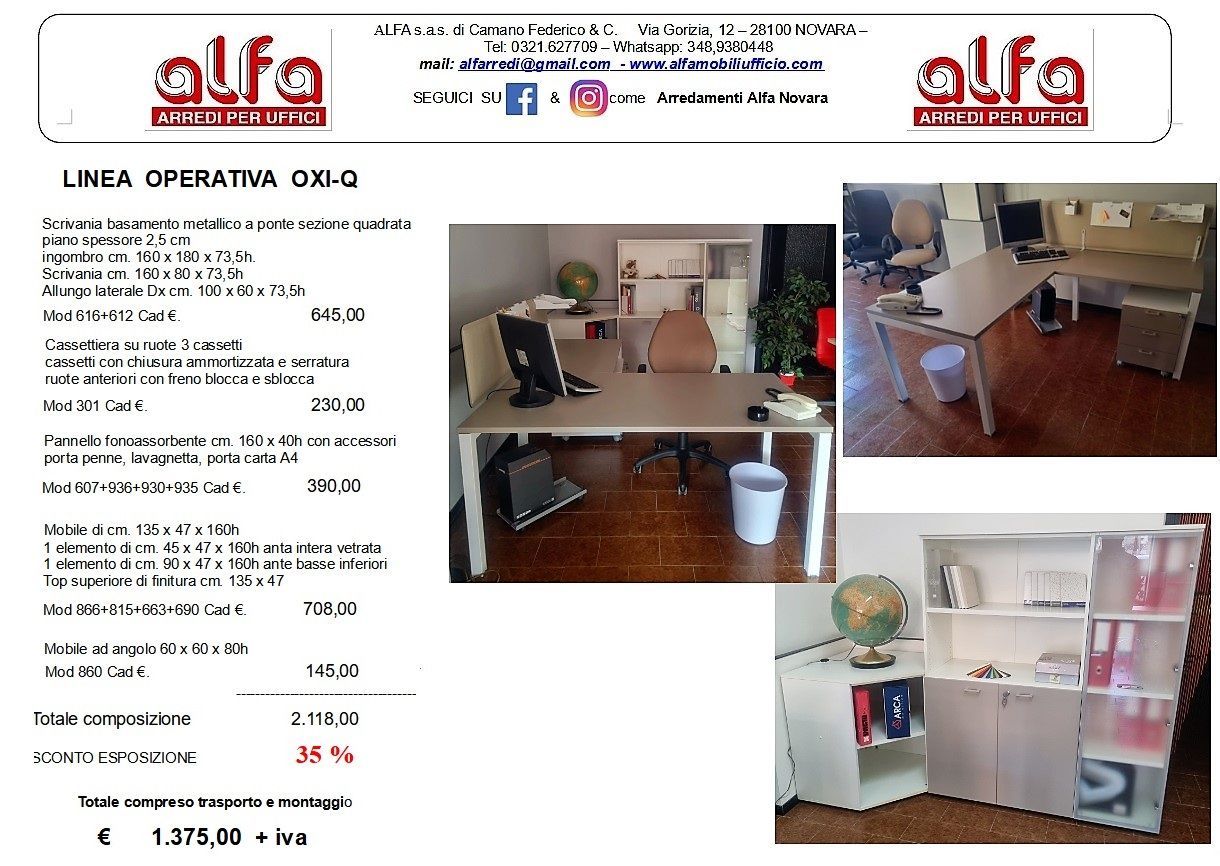 Offerta esposizione Oxi Q ALFA novara arredi per uffico