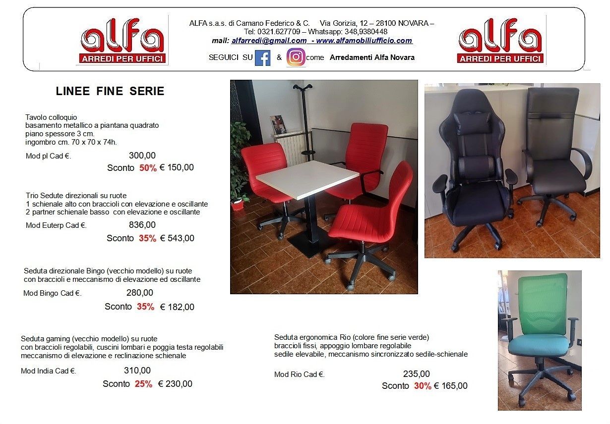 Offerta esposizione fine serie ALFA novara arredi per uffico