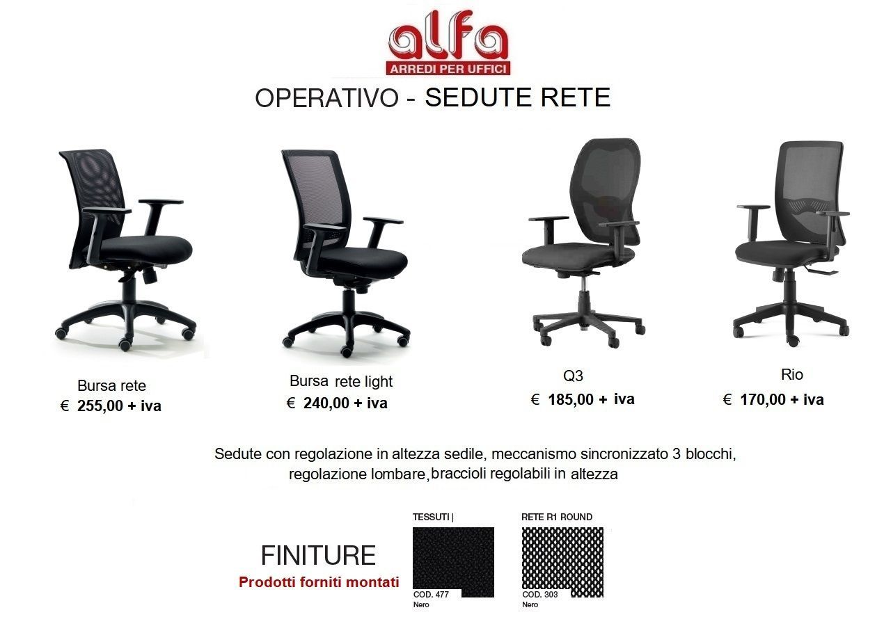 Sedie operative rete pronta consegna Alfa Novara Arredi per ufficio