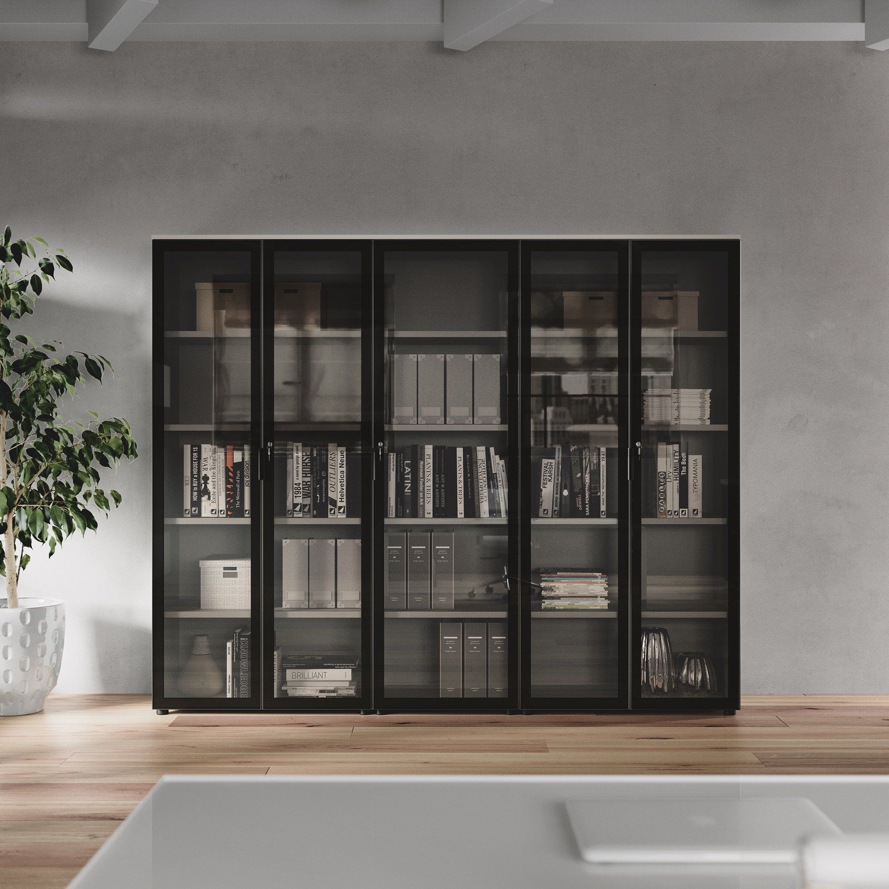 mobile per ufficio con ante a vetro