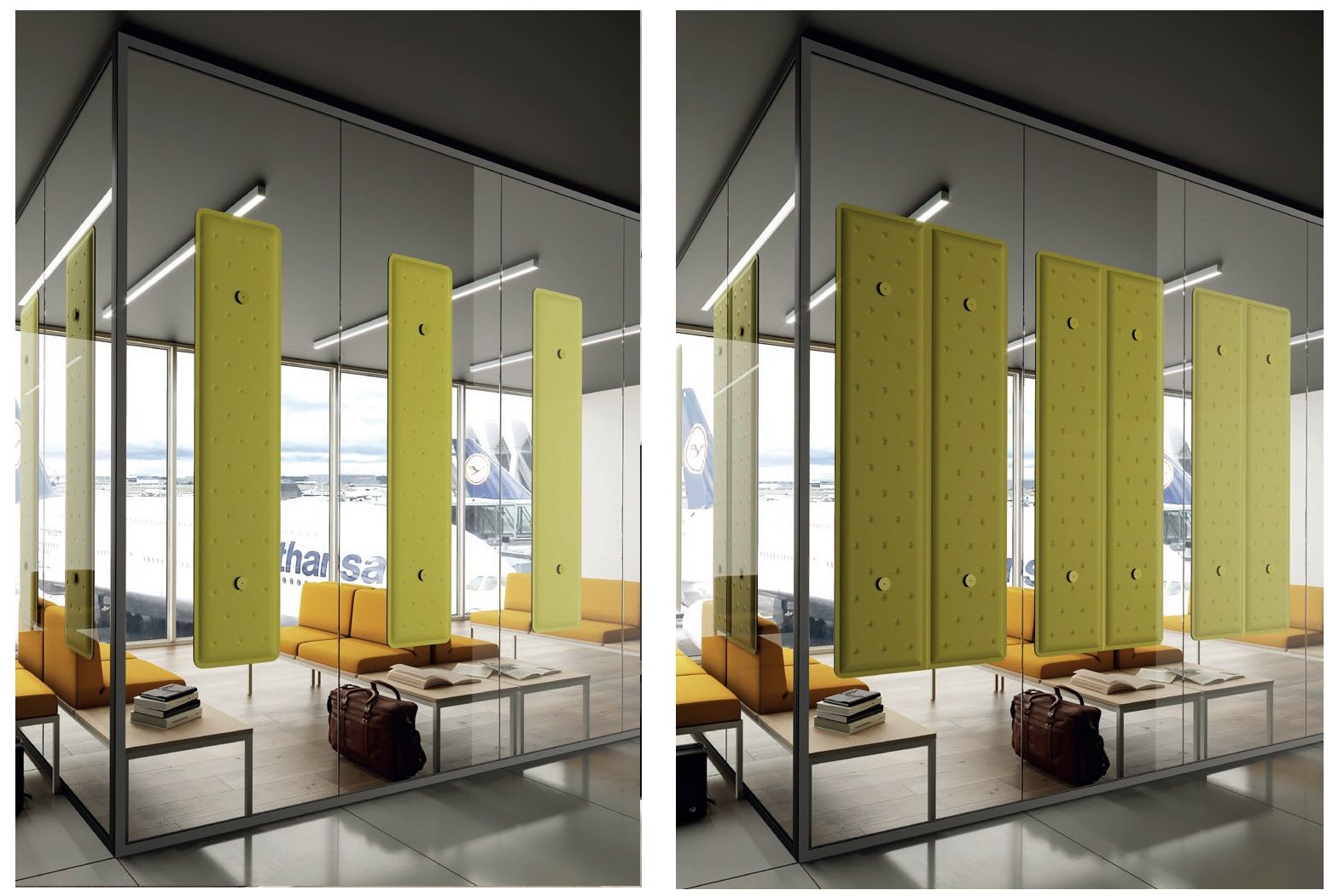 pareti divisorie vetrate con pannelli fonoassorbenti