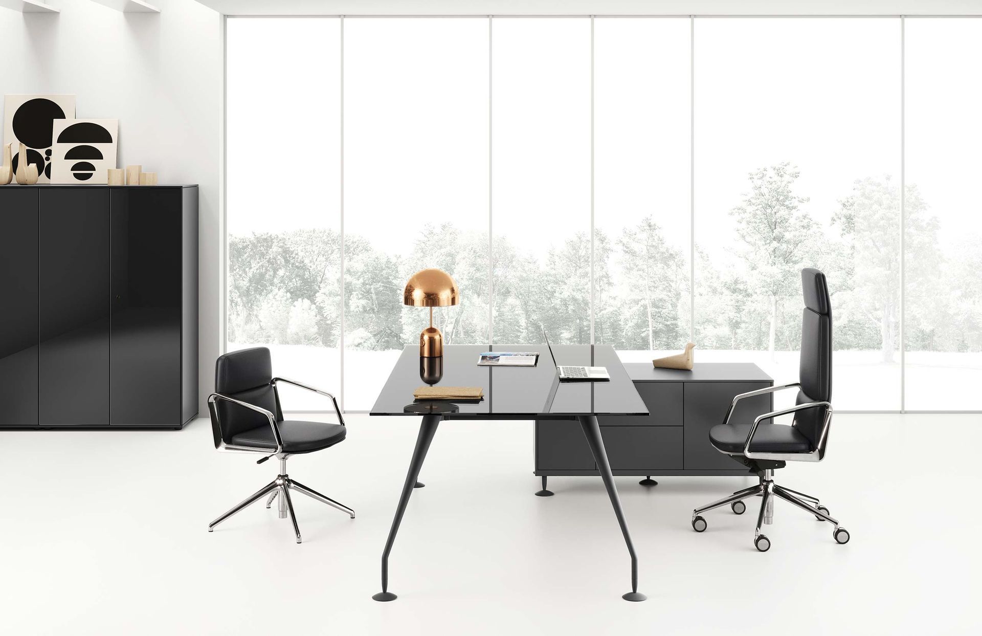 Scrivania da ufficio con piano in cristallo