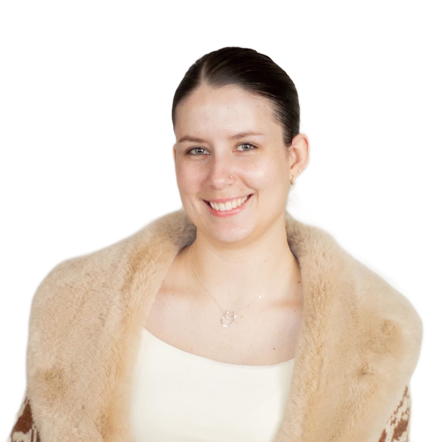 A black and white silhouette of a city skyline in a circle.