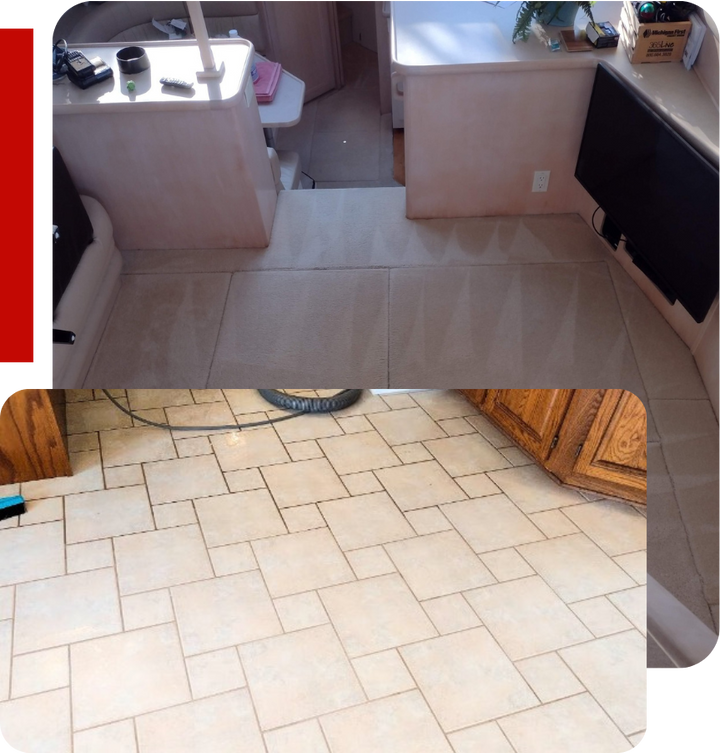 a before and after photo of a tile floor