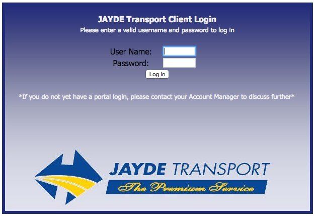 jayde transport client login portal