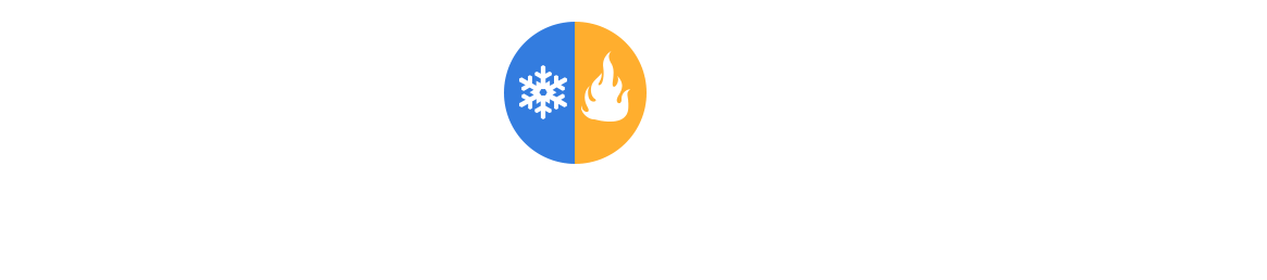 A blue and yellow split circle with snowflake and flame icons representing hot and cold.