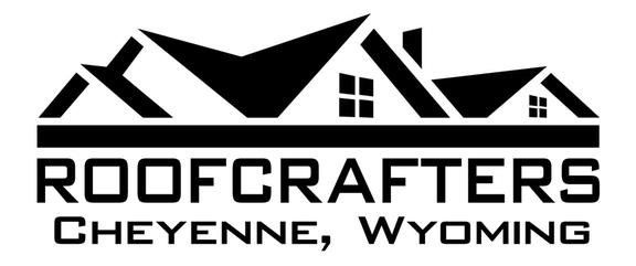 A black and white logo for roofcrafters in cheyenne , wyoming.