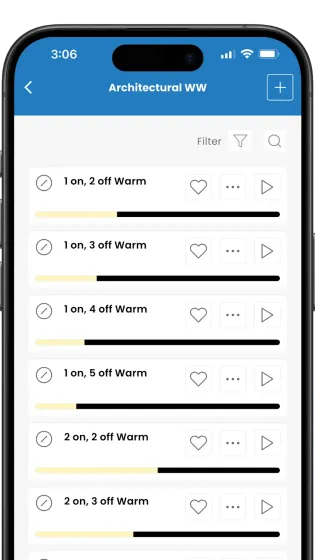Phone screen showing an “Architectural WW” lesson list with warm-up questions and progress icons.