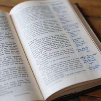 Closeup of open book text. 