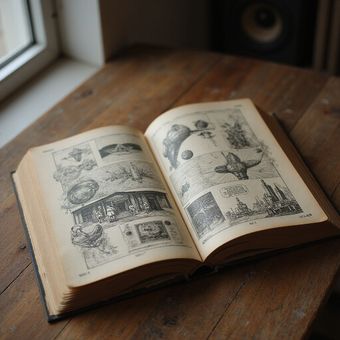 Open book with diagrams