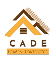 Logo for CADE General Contractor: Roof outline with text, brown and gold colors.