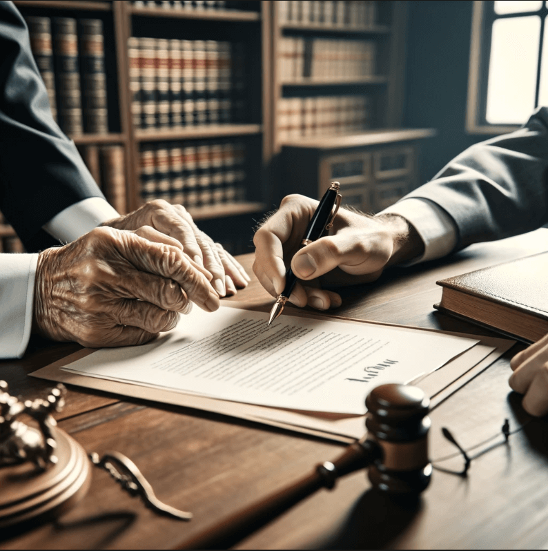 Person signing estate planning documents with legal guidance in Laredo, TX.