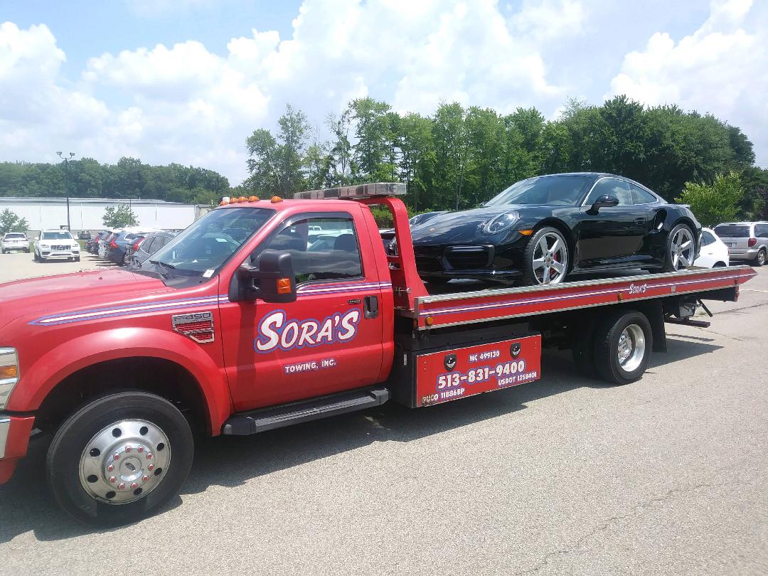 Black Car On Towing - Milford, OH - Sora’s Towing, Inc.