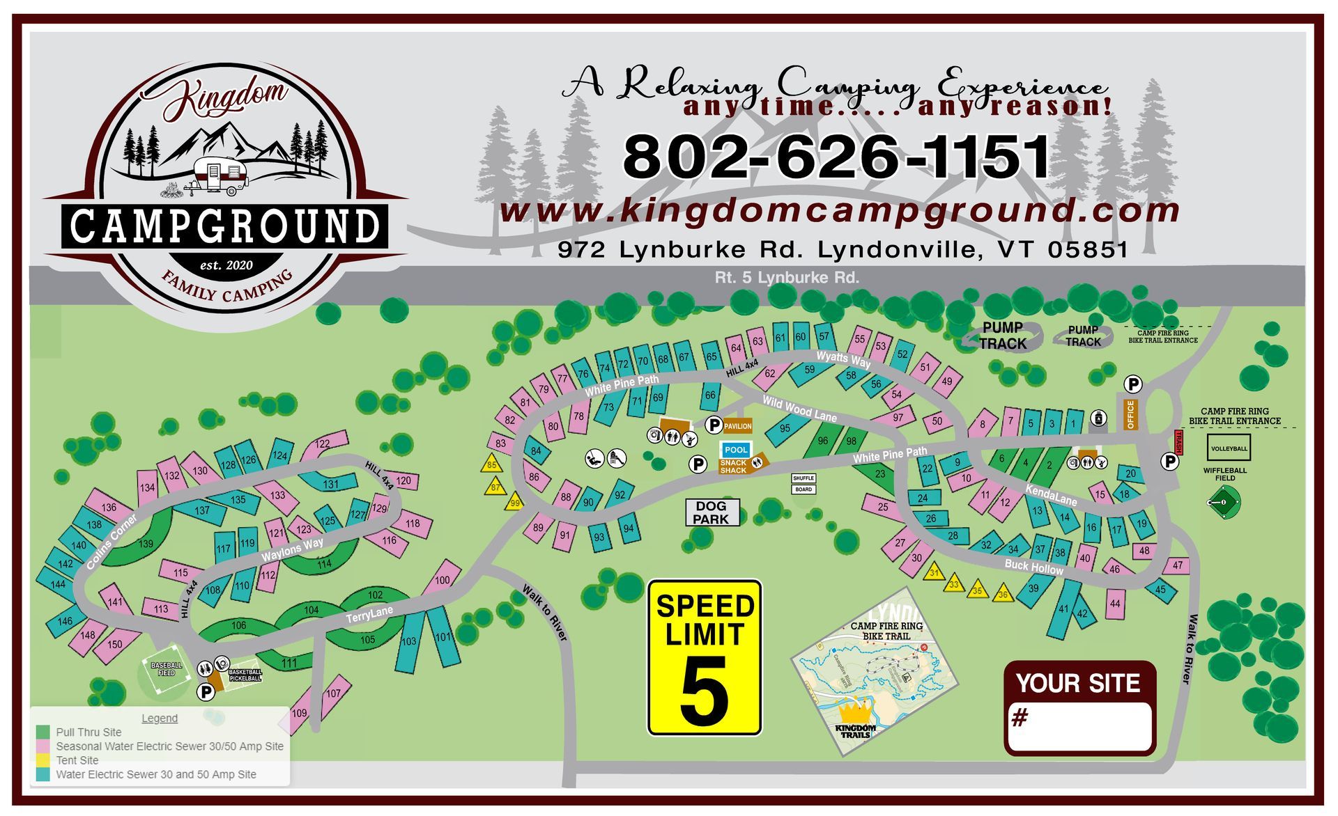 A sitemap of Kingdom Campground