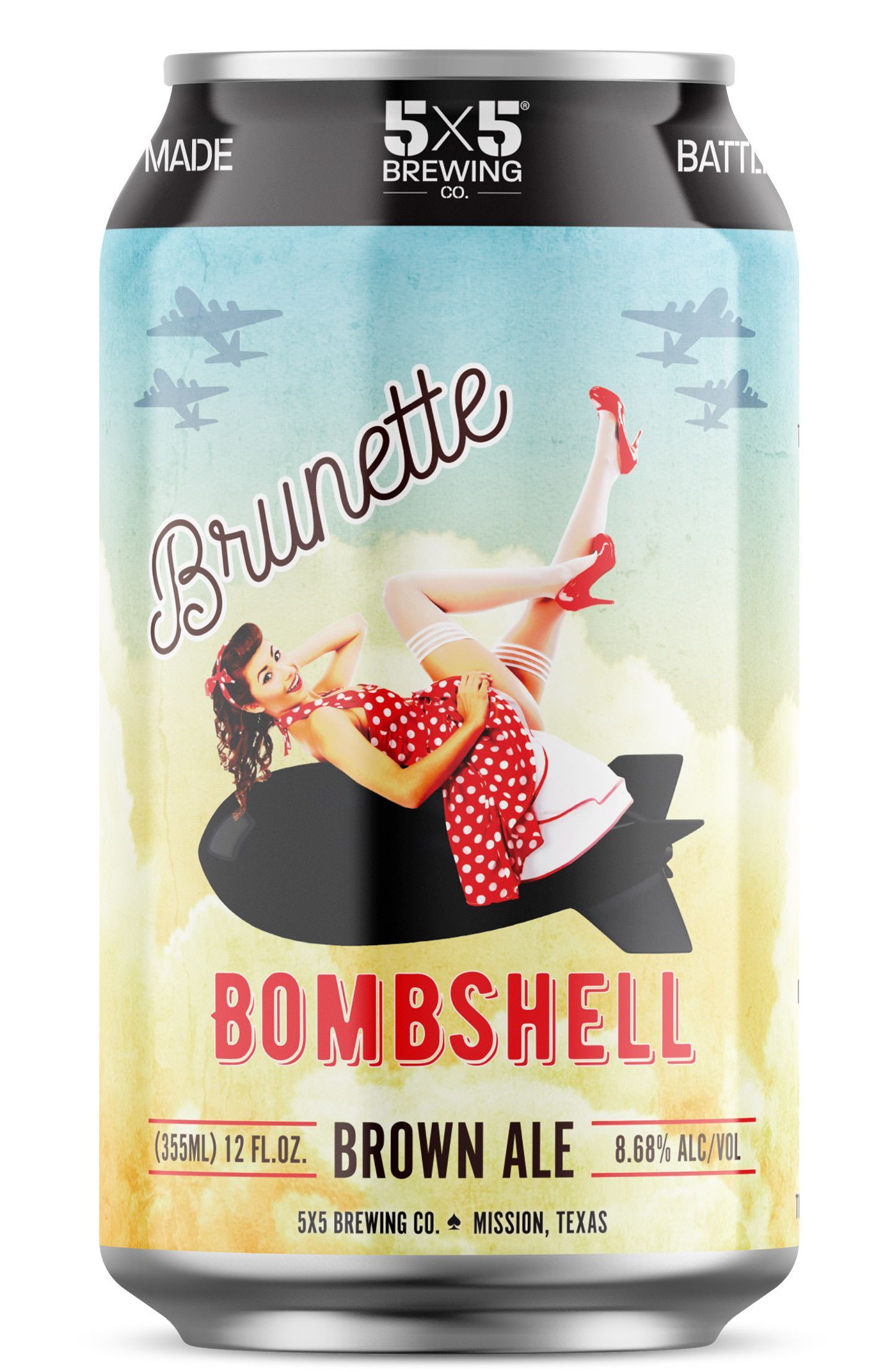 A can of bombshell brown ale with a woman on it.