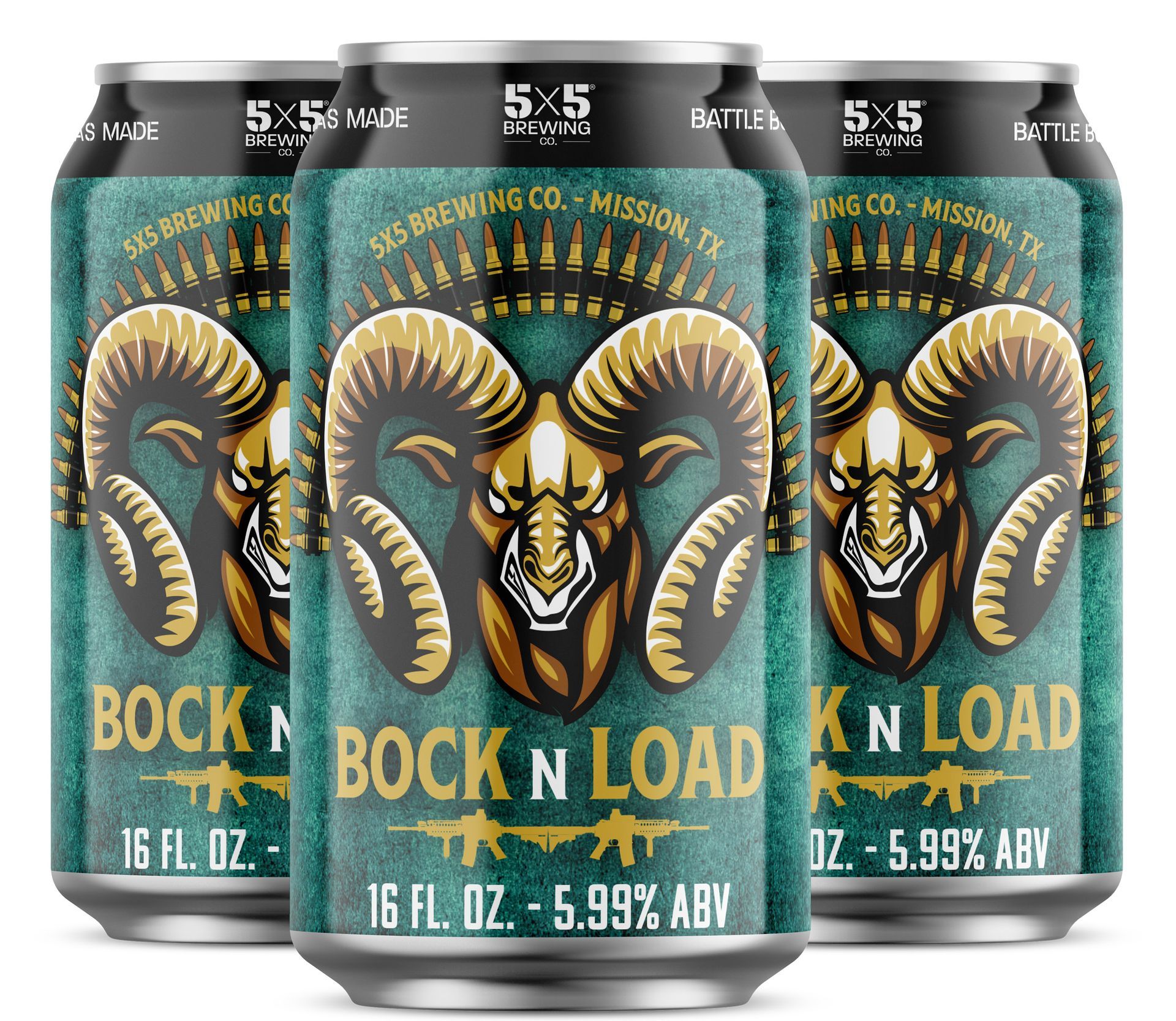 Three cans of bock n load beer are sitting next to each other on a white background.