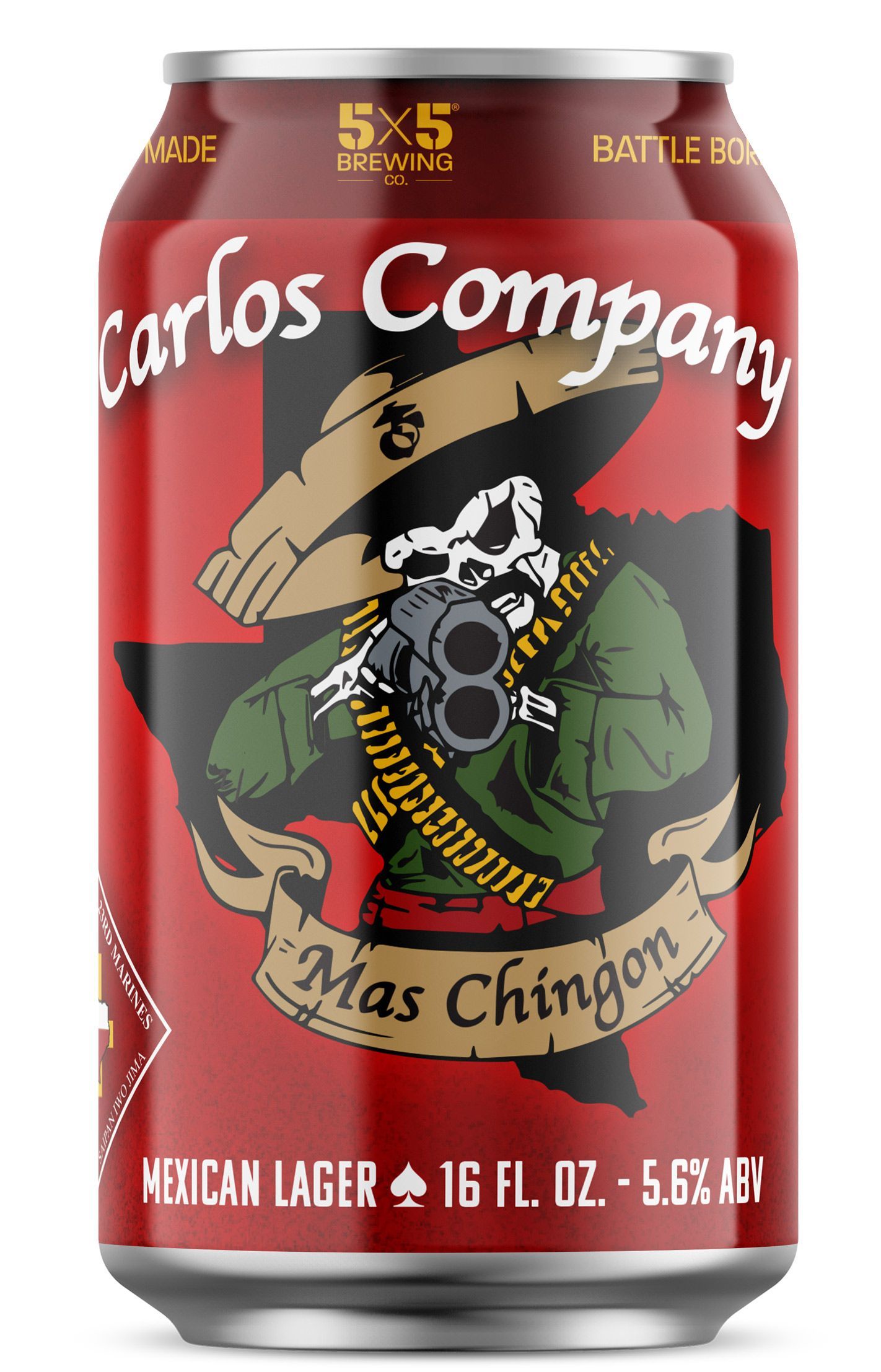 A can of carlos company mas chingon mexican lager