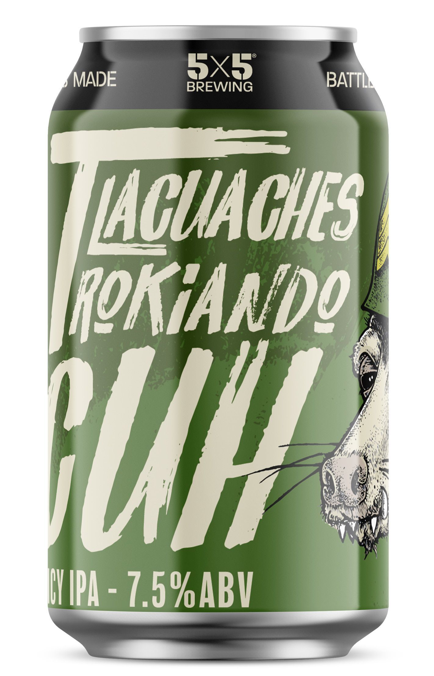 A can of beer with a picture of a tlacuache on it.