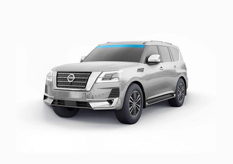 A silver nissan patrol is shown on a white background.