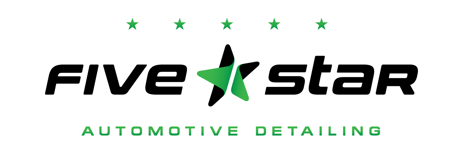 The logo for five star automotive detailing has a green star on it.