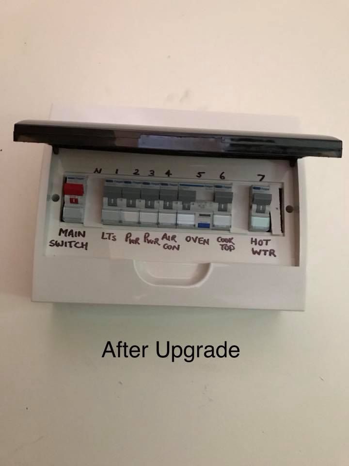 A white box with the words after upgrade on it — Dylko Electrical in Wauchope, NSW