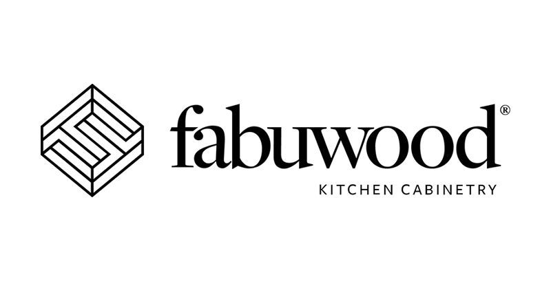 A black and white logo for a company called fabuwood kitchen cabinetry.
