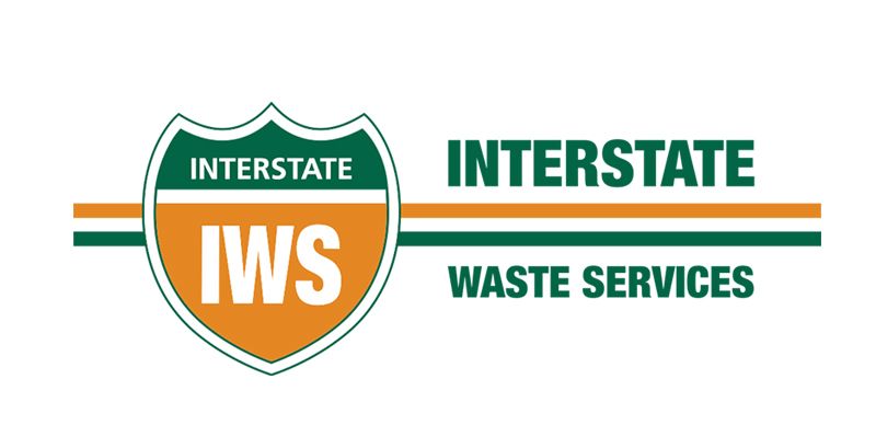The logo for interstate waste services is orange and green.