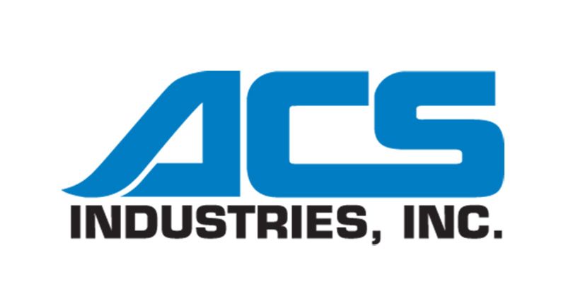 A blue and white logo for acs industries inc.