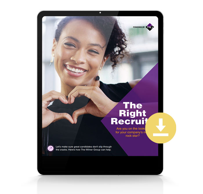 The cover of a downloadable guide from The Wilner Group on a tablet called The Right Recruits