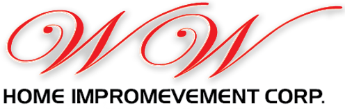 the logo for wow home improvement corp. is red and black