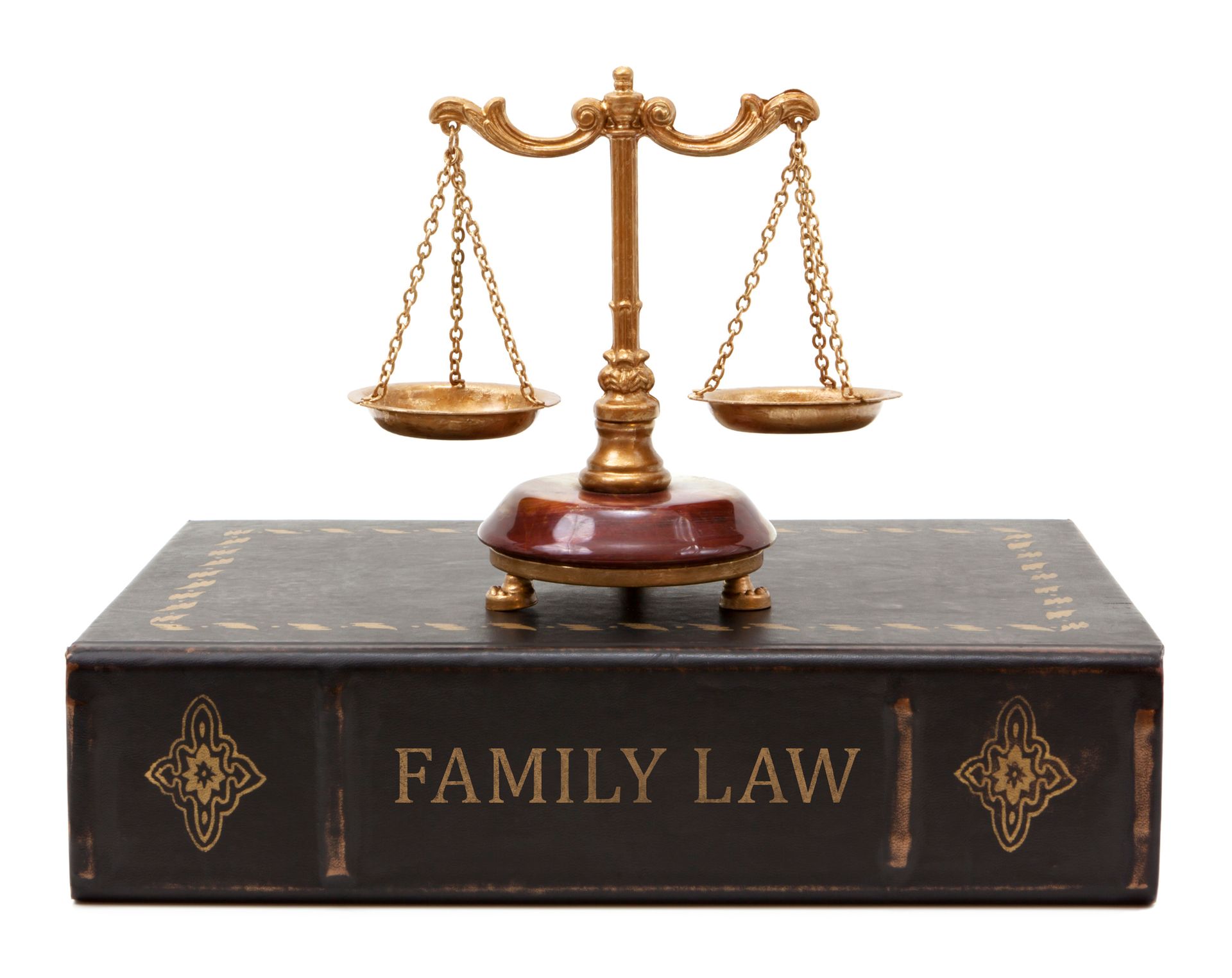 Family law old looking book with scales of justice.